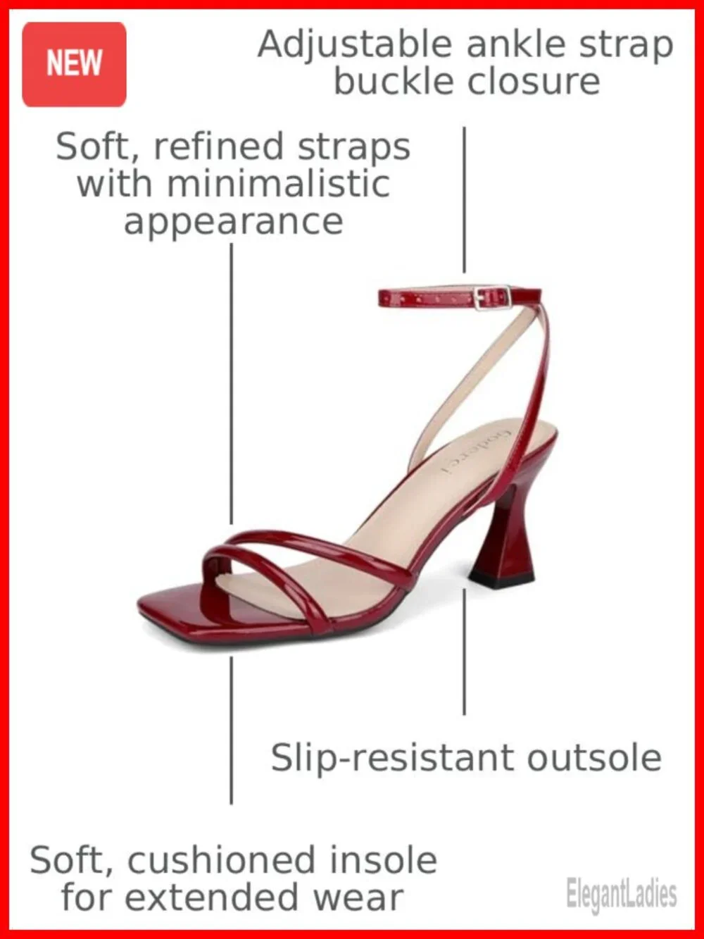 Kitten Heel Square Open Toe Strappy Sandal Adjustable Buckle